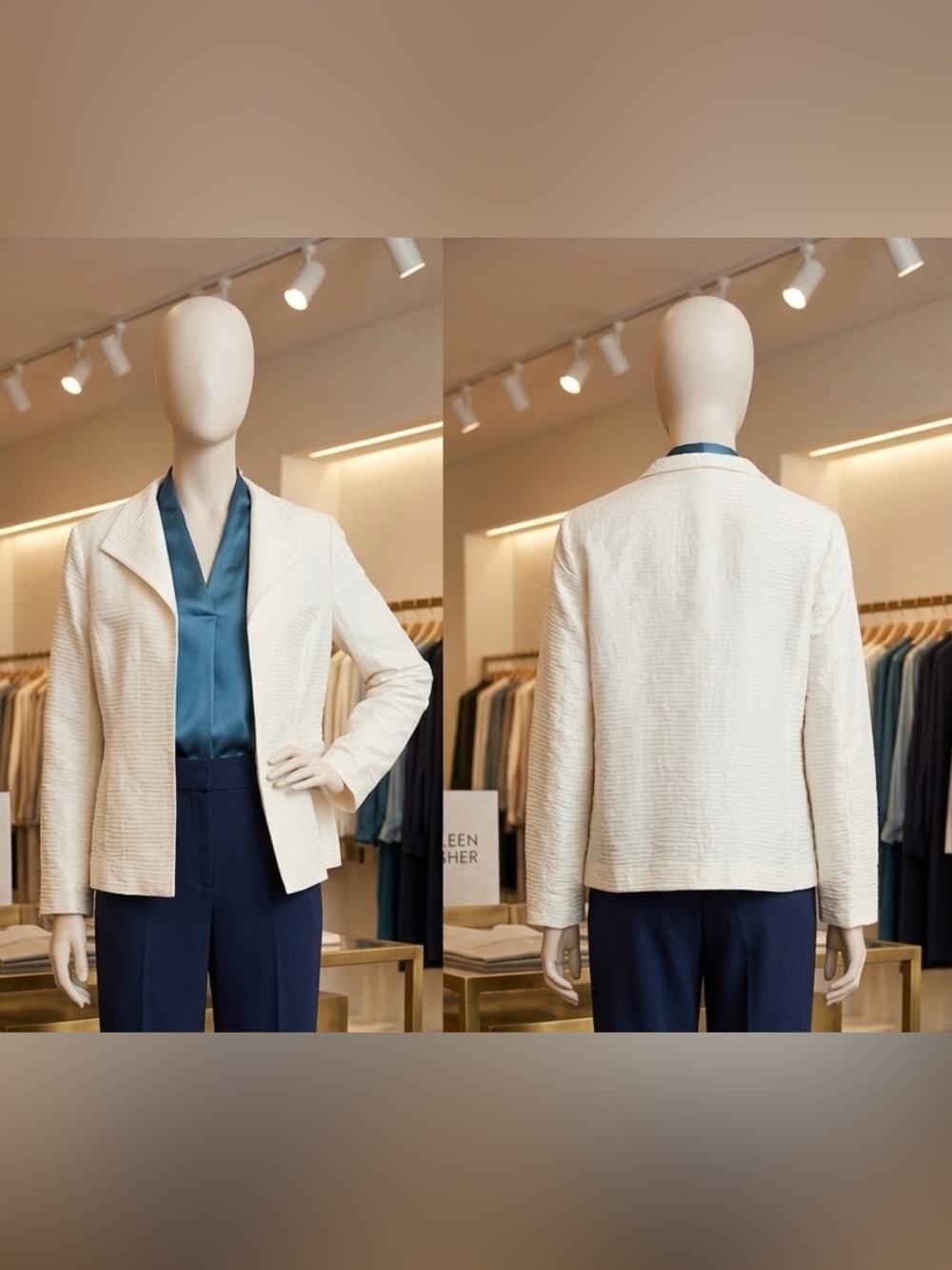 Eileen Fisher Cream Textured Open-Front Teddy Jacket